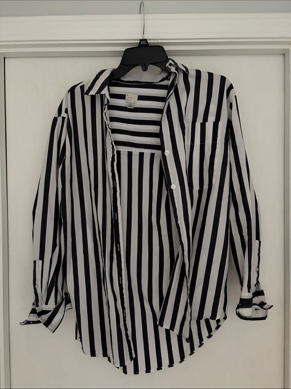 a new day Black and White oversized Vertical Stripe Button-Down Shirt